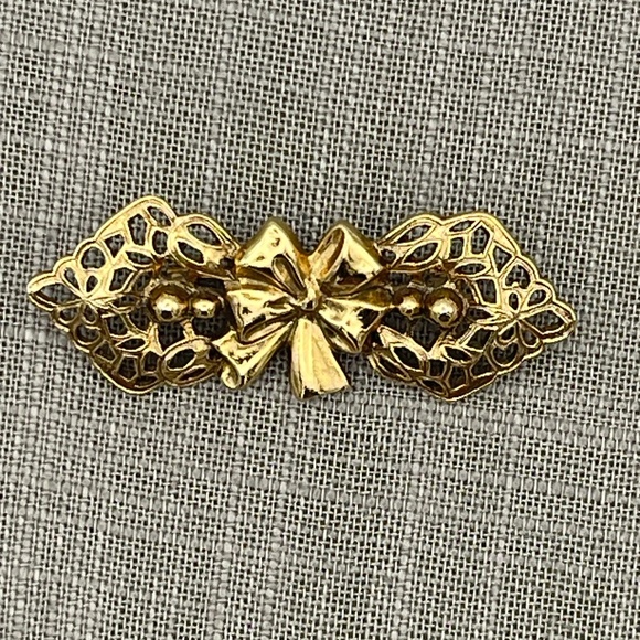 Vintage Bar Pin Brooch Gold Tone Bow 2.5" - Picture 8 of 9